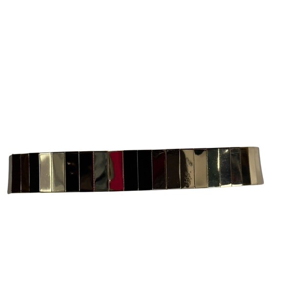 Women's Gold Metallic Adjustable Belt Modern Rectangular Design Polished Buckle - Picture 5 of 12